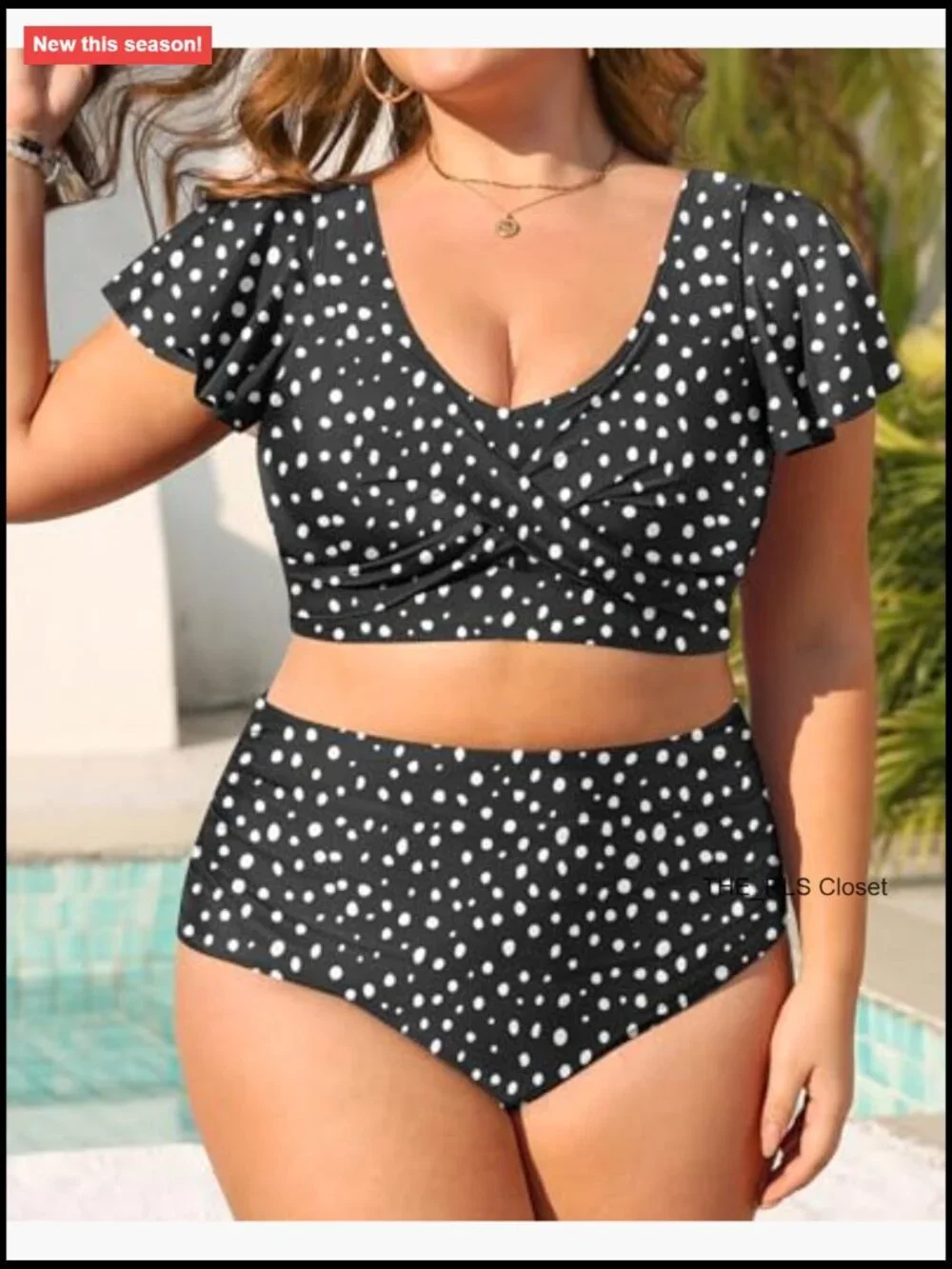 Plus Size High Waisted Tummy Control Bikini Set with Ruffle Sleeves